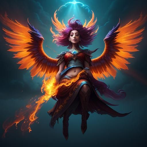 Winged Cat with Fire Belly in Dreamlike Digital Art