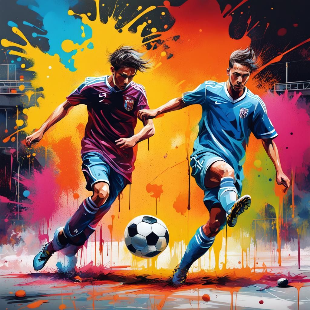 Soccer Players in Stadium Graffiti Art
