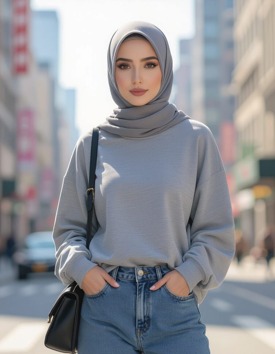 Stylish Woman in Hijab, New York City, Digital Art