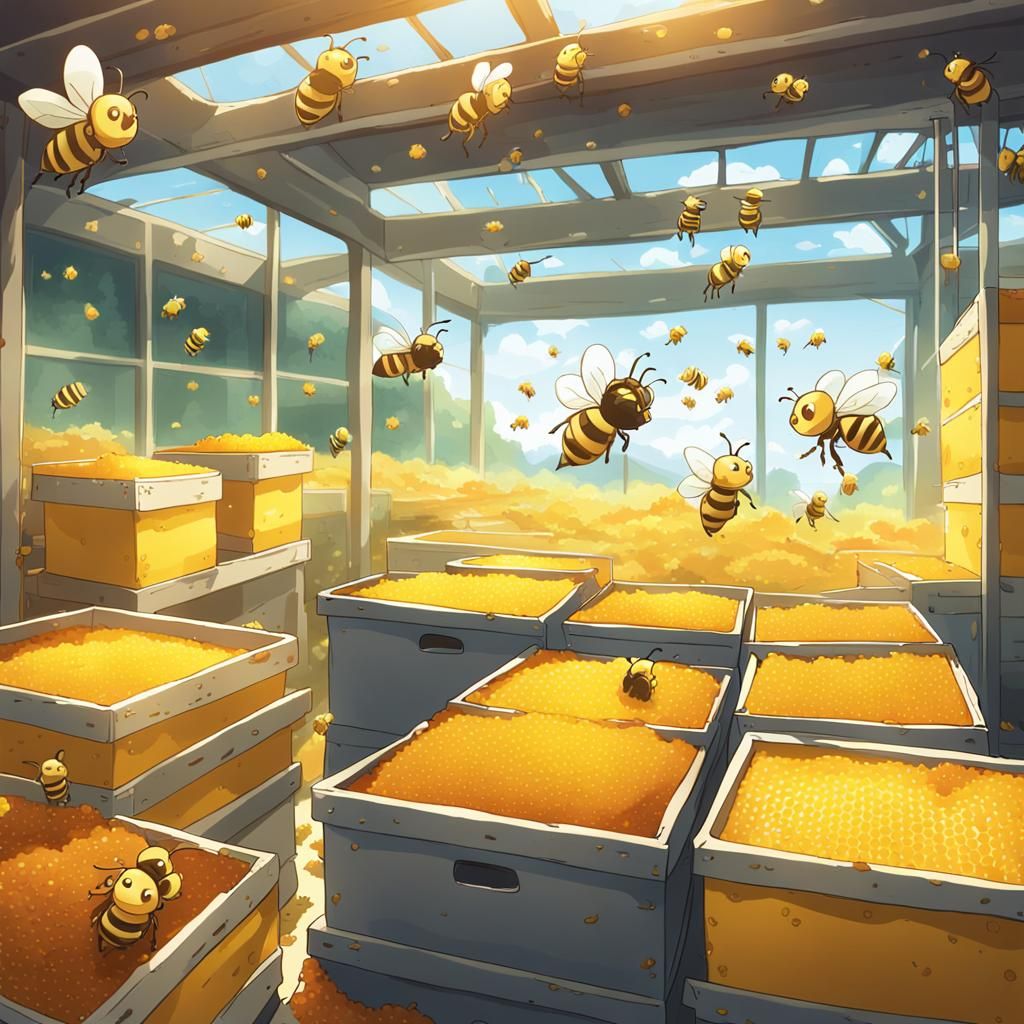 Bees Run Tiny Honey Factory in Anime Style