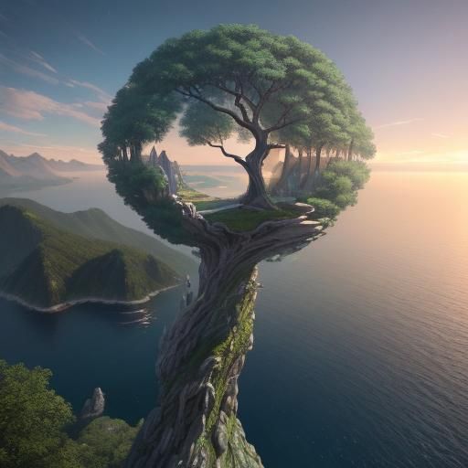 Iridescent Glass Treehouse at Sunrise: Dark Fantasy Art