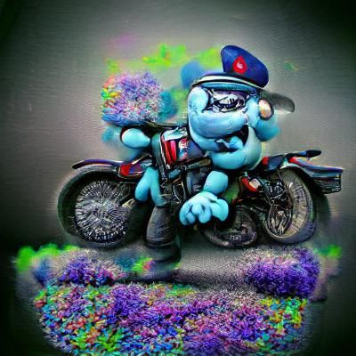 Psychedelic Zombie Smurf on Motorcycle