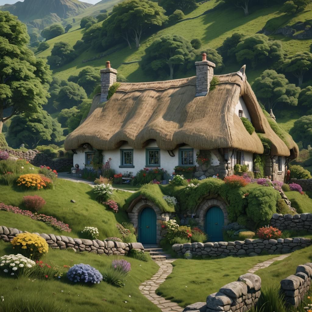 Charming Thatched Cottage in Rolling Green Hills