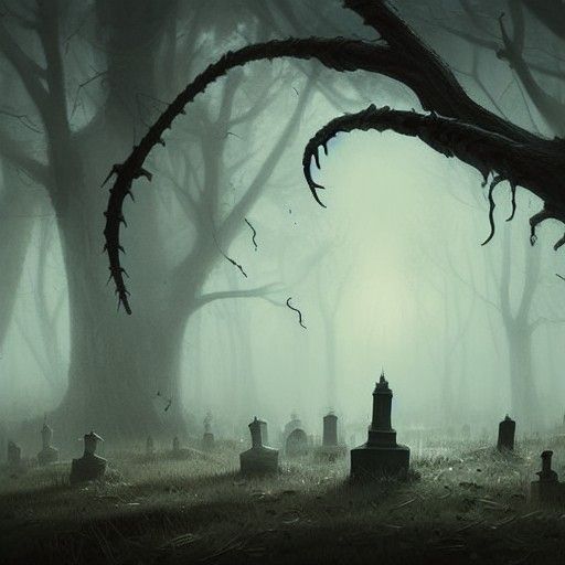 Giant Spider in Foggy Graveyard Horror