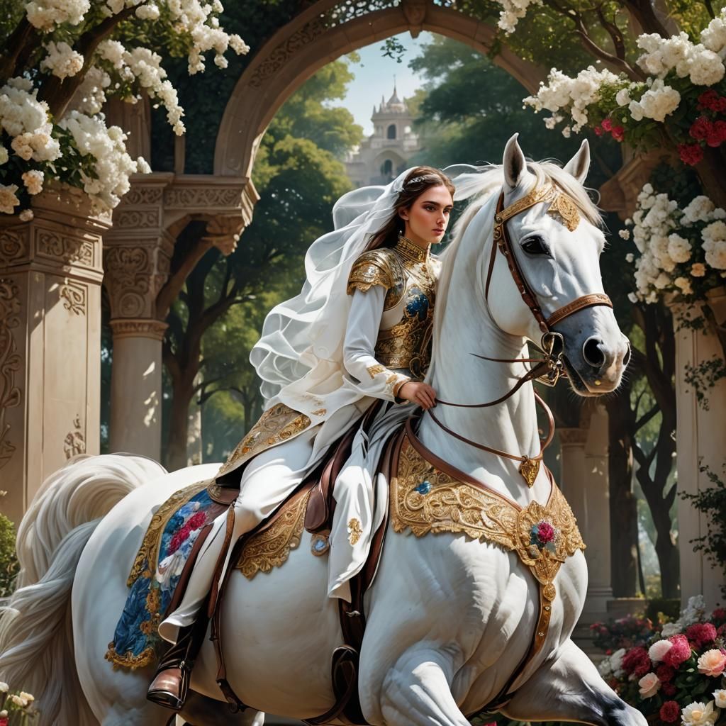 Veiled Girl on Winged Horse Fantasy Art