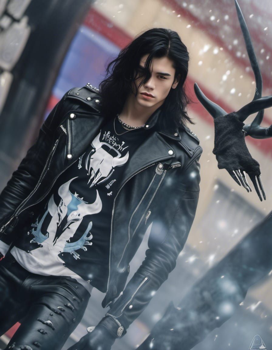 Muscular Metalhead Saluting in Leather