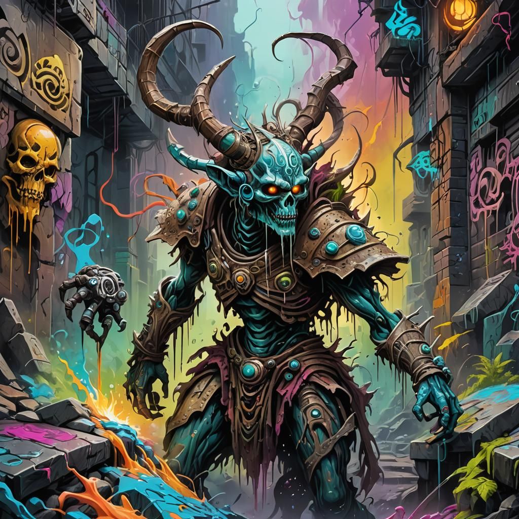 Draugr's Psytrance Journey to Singularity in Graffiti Art