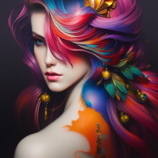 Kitsune Spirit Fox Portrait in Watercolor Graffiti Style