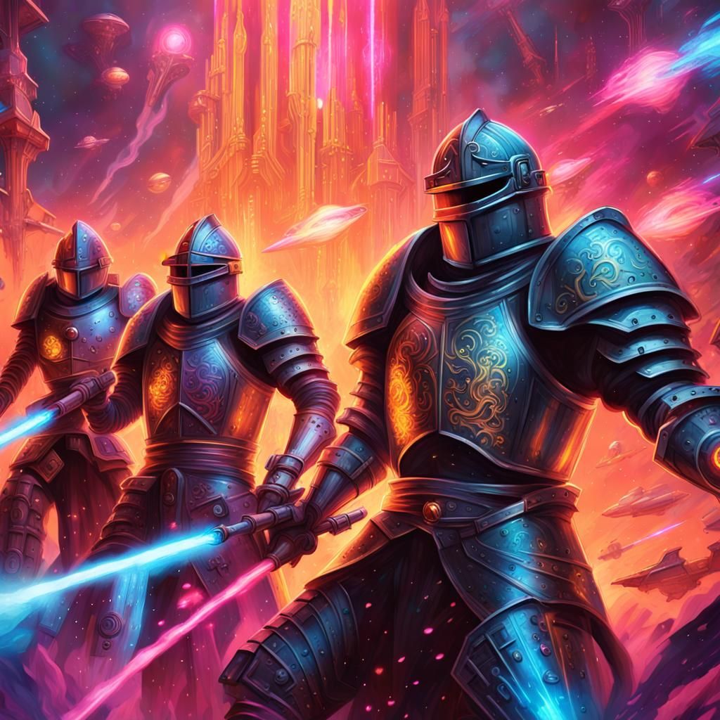 Science Fantasy Knights Duel in Starry Nebula