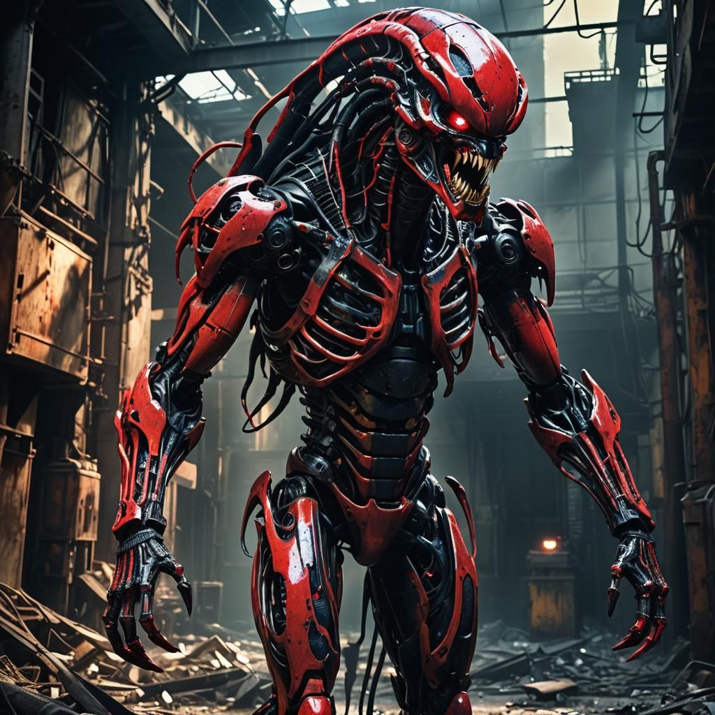 Biomechanical Horror: Predator-Xenomorph Hybrid in Fauvist S...