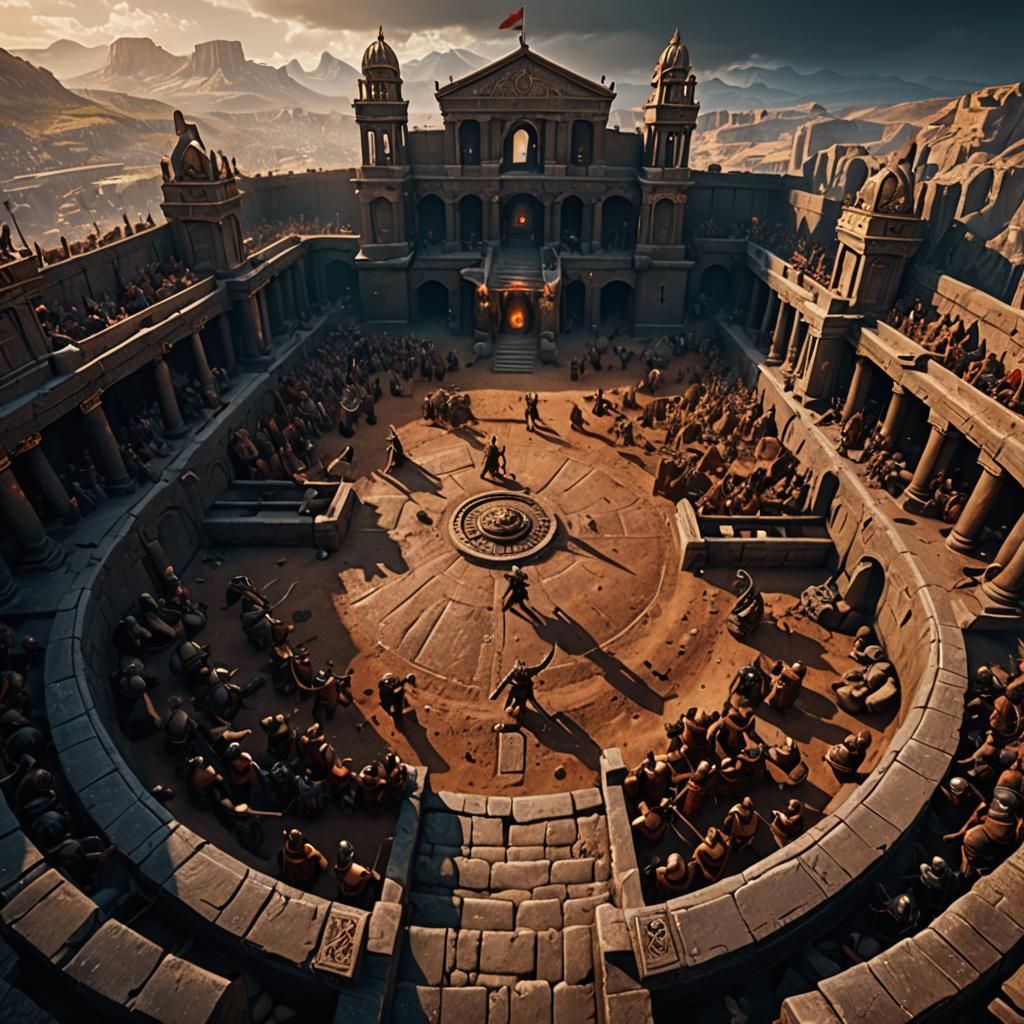 Gladiator Fighting Pit in Detailed Matte Painting Style