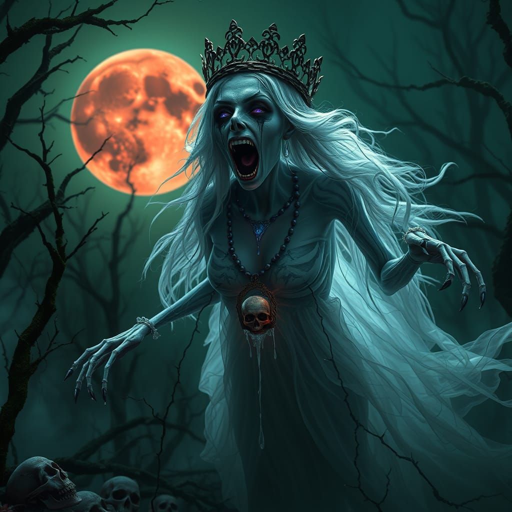 Ethereal Banshee Emerges from Cursed Mist in Dead Forest