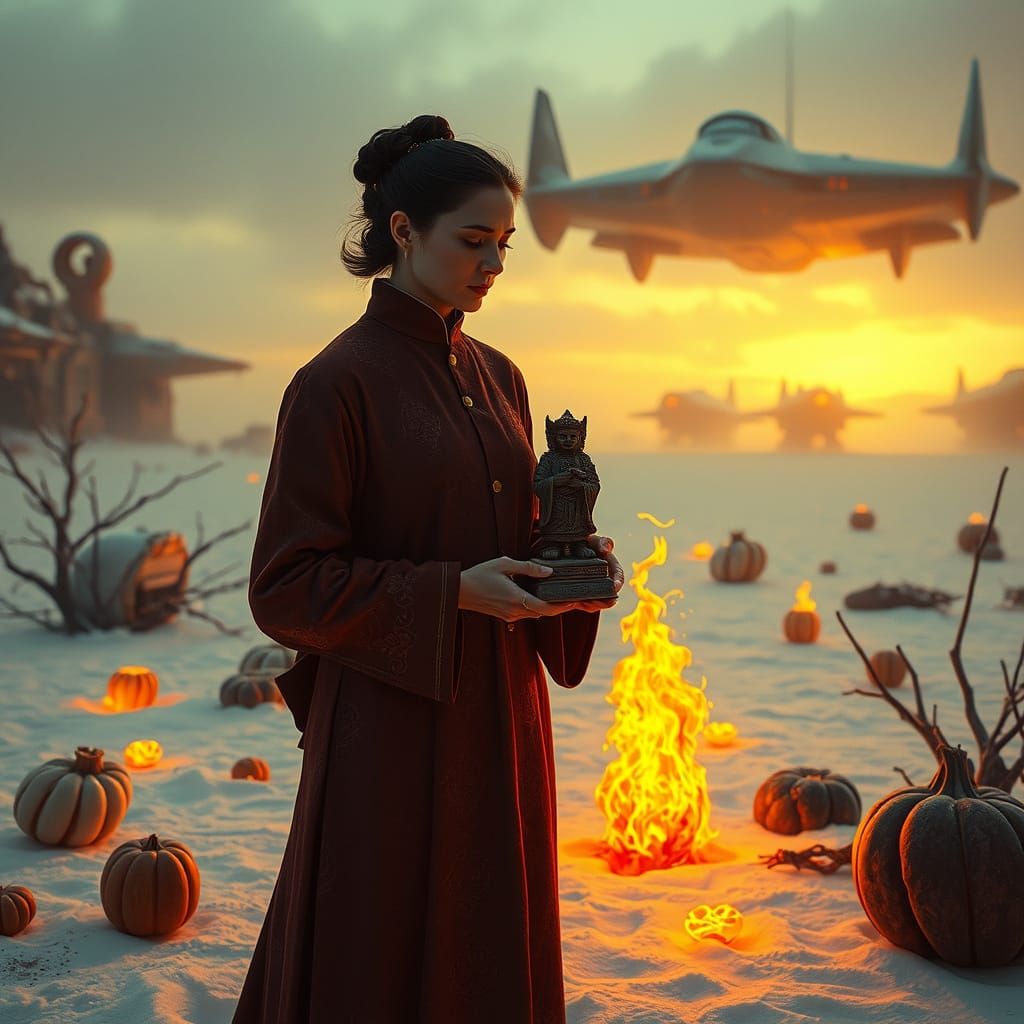 Mysterious Woman in Fiery Mongolian Attire Seeks Divine Guid...