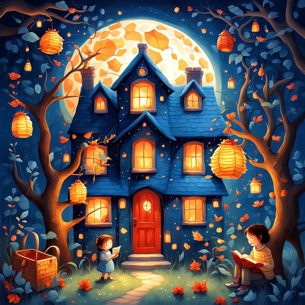 Imaginative Child in Paper Library with Honeycomb Bags