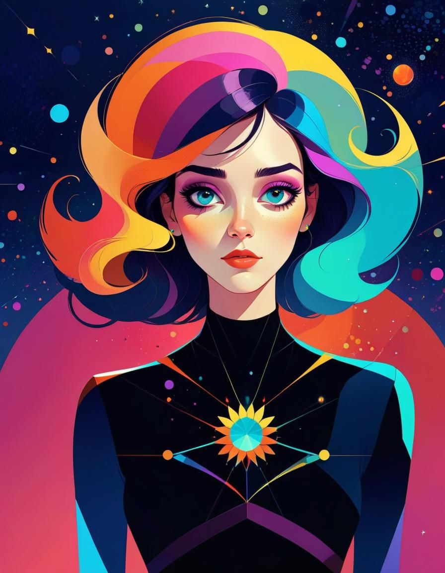 Girl with Kaleidoscope Eyes: Digital Cartoon