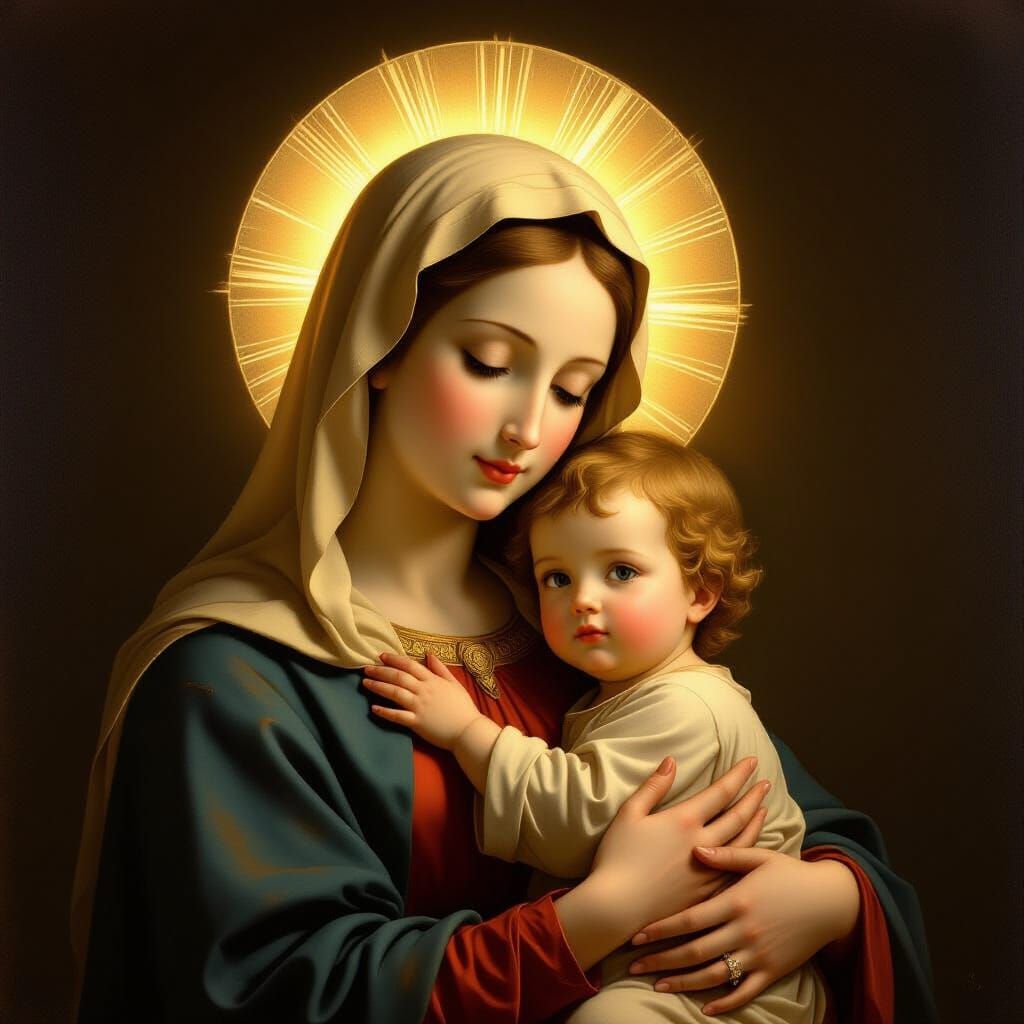 Virgin Mary and Child Realistic Oil Painting