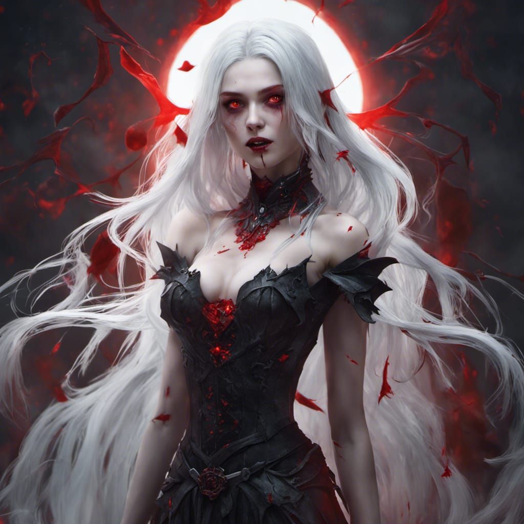 Vampire Girl with Red Eyes, Detailed Matte Painting