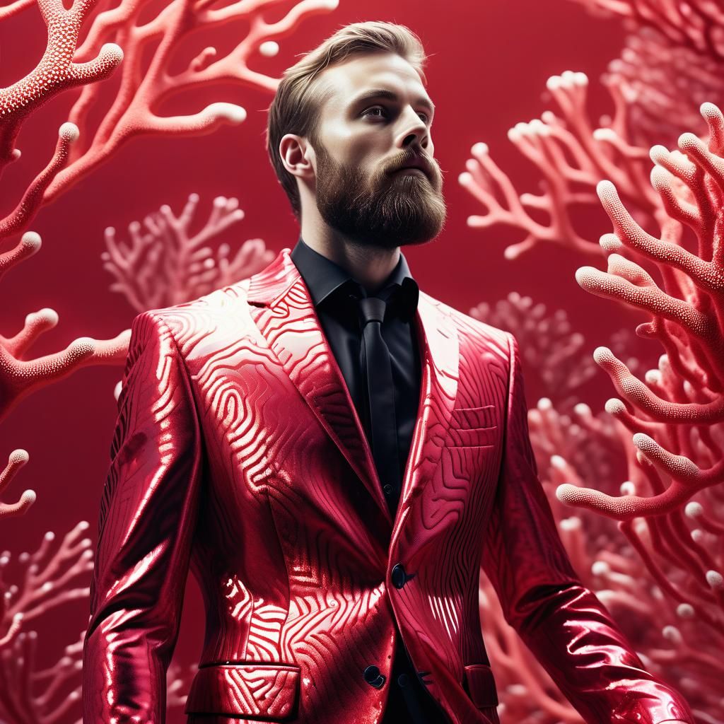Surreal Ruby Suit: Conceptual Portrait Photography