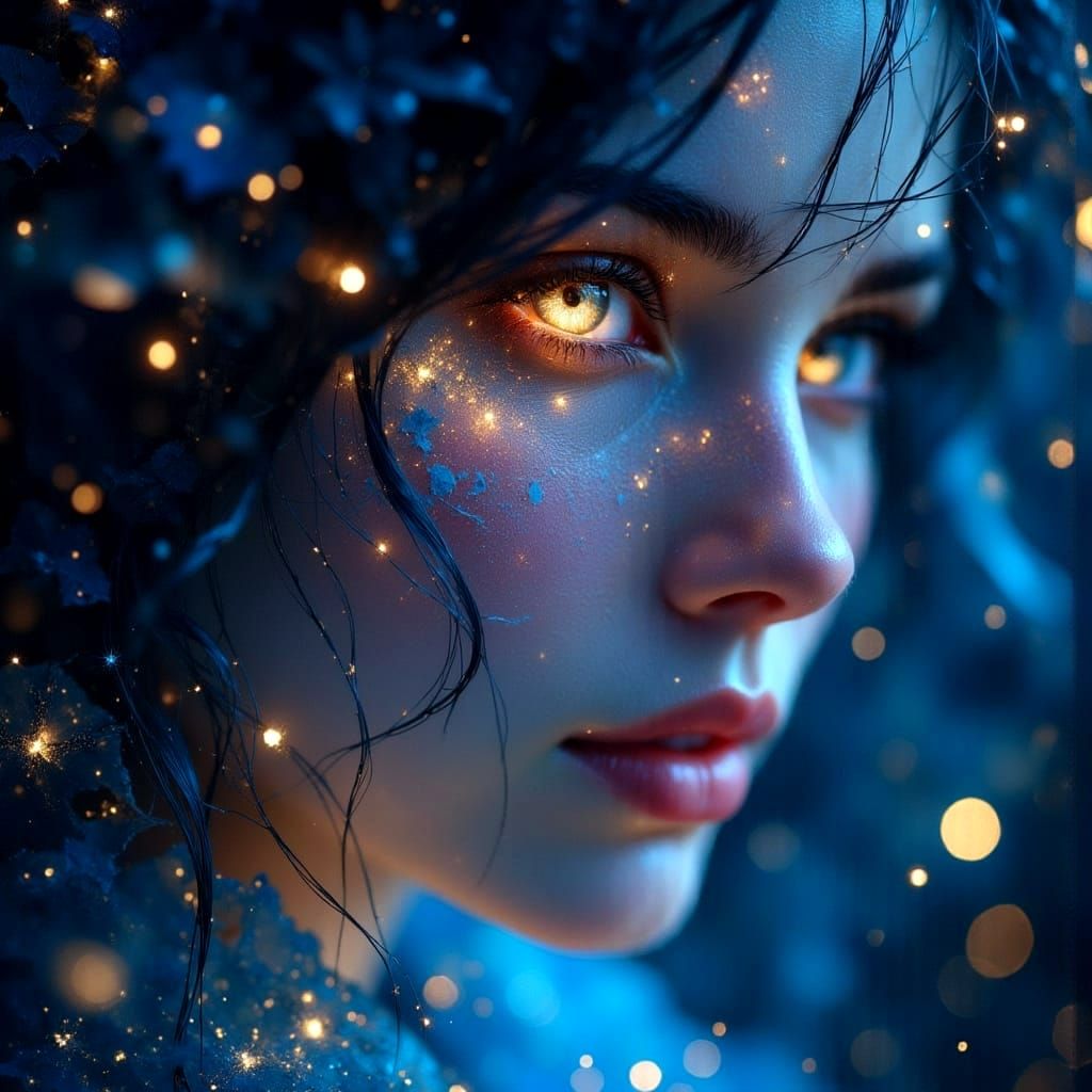 Glowing Figure Bathed in Fairy Lights