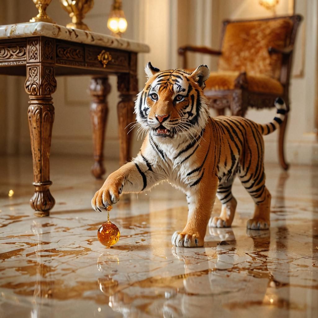 Miniature Tiger Bites Finger in Luxurious Room