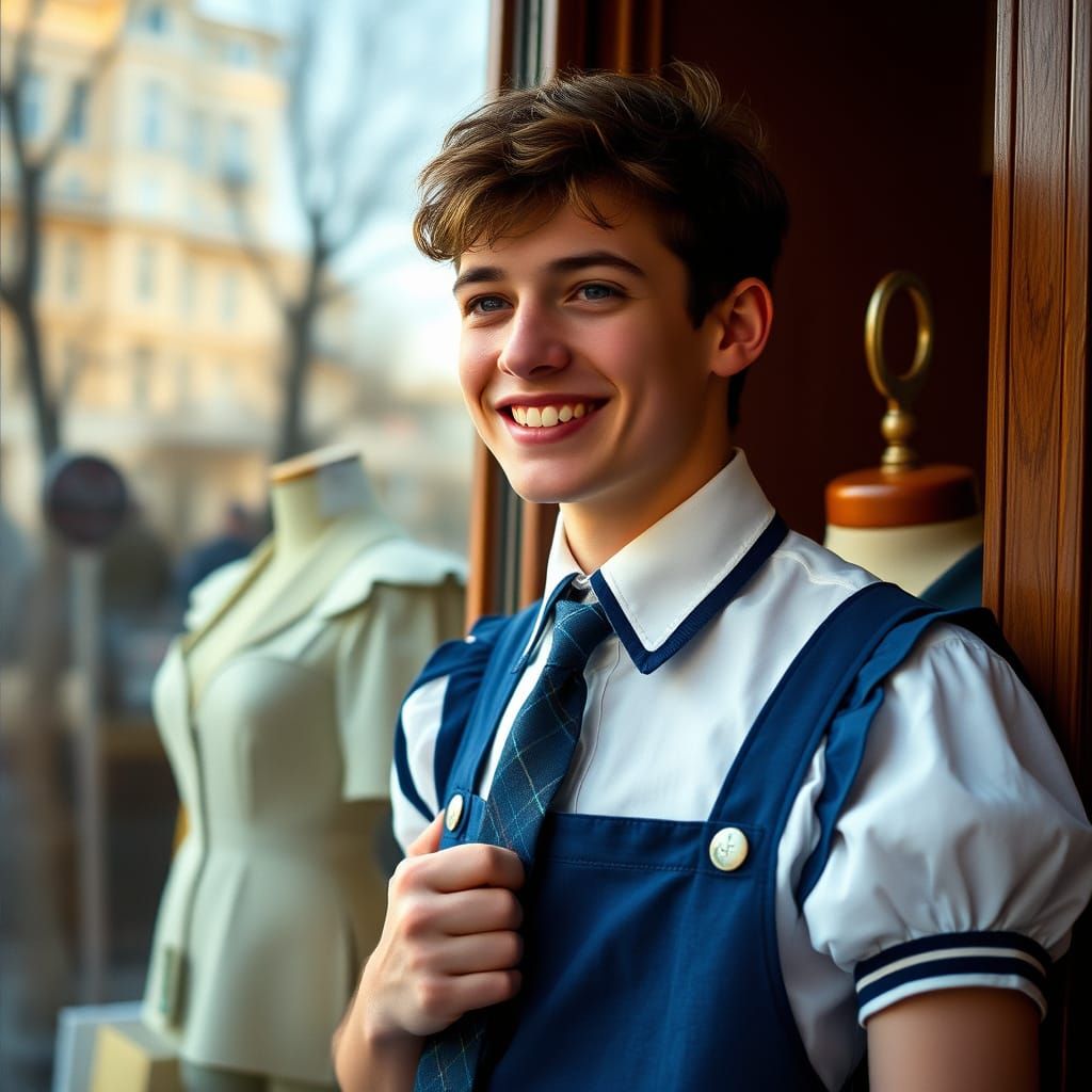 Cinematic Schoolboy in a Tailor's Shop Window