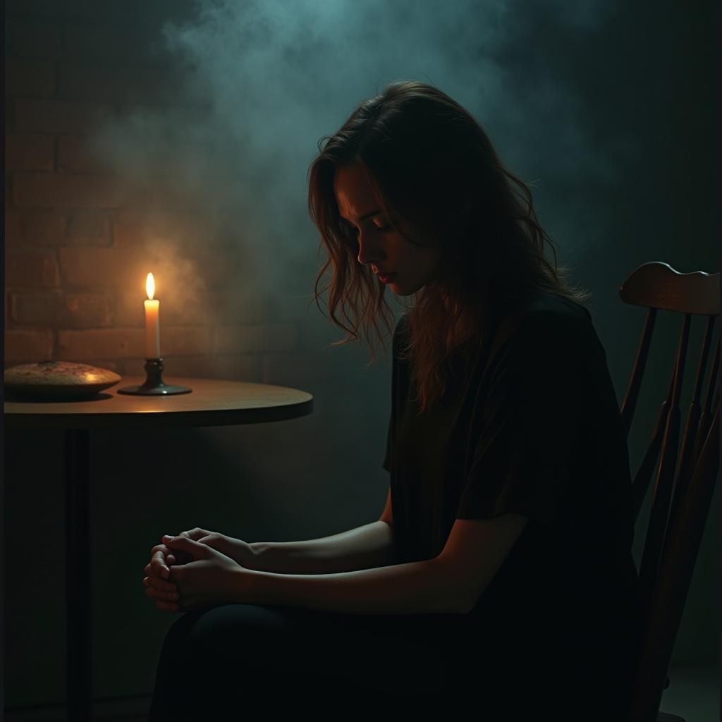 Contemplative Woman in Candlelight, Noir Impression