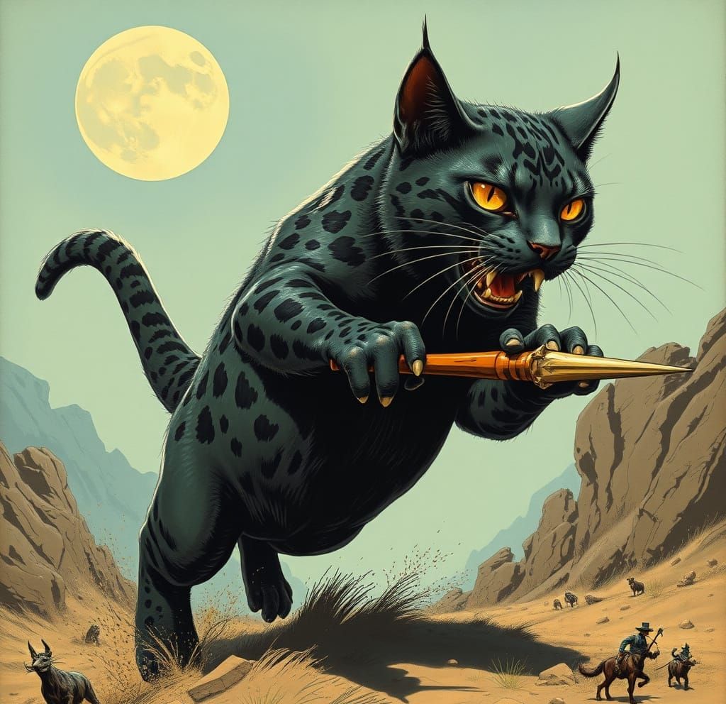 Fierce Feline Warrior in Epic Comic Book Style