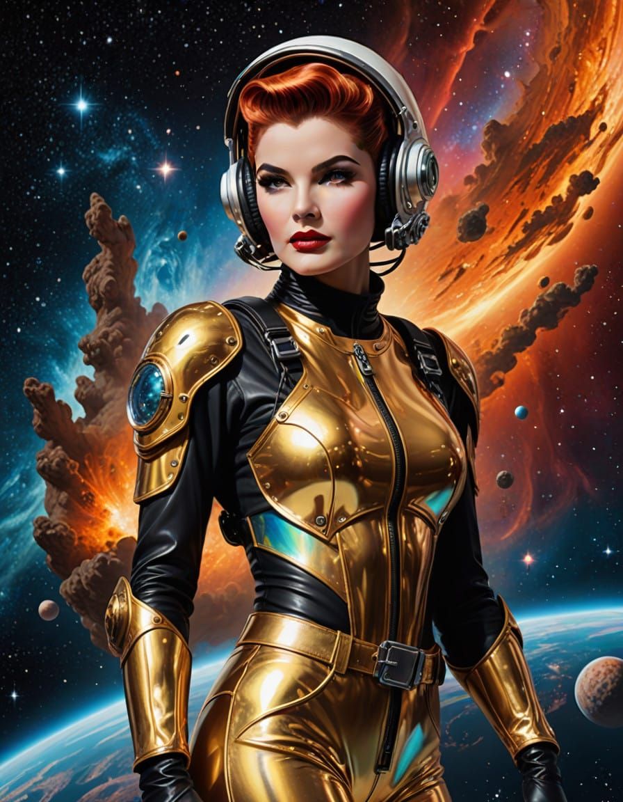Retro Sci-Fi Goddess in Celestial Space