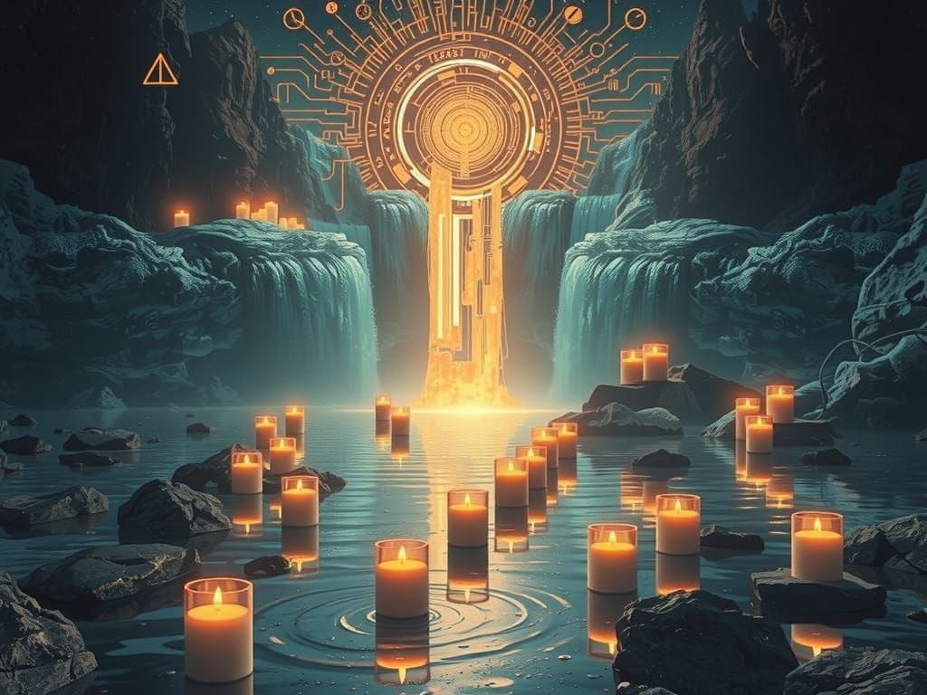 Surreal Waterfalls with Mathematical Symbols