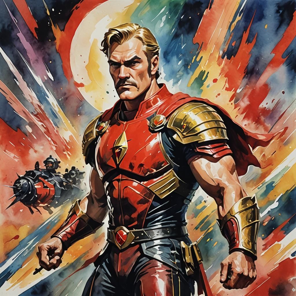 Flash Gordon in Gouache and Watercolor Style