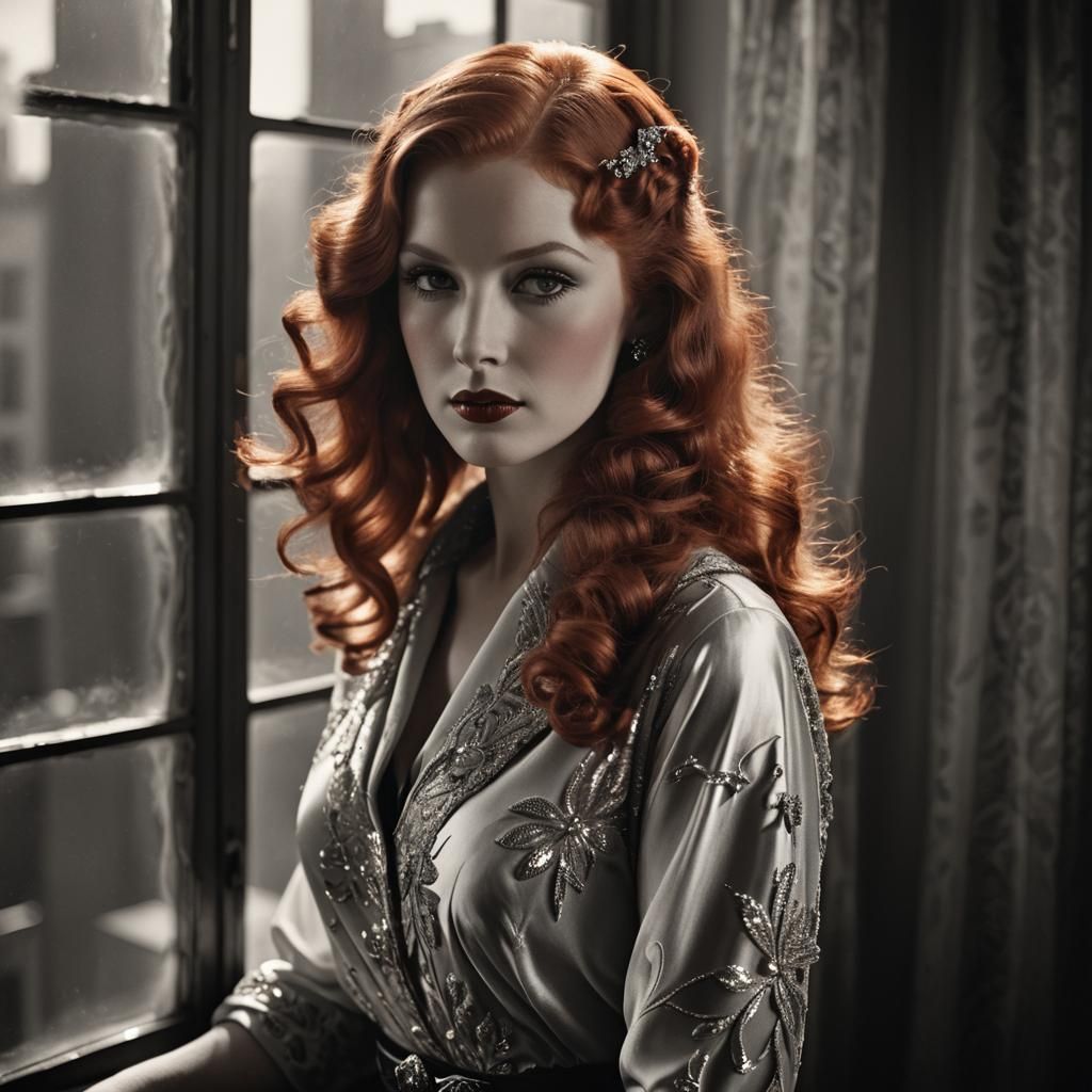 Glamorous 1930s Woman with Red Hair Photograph