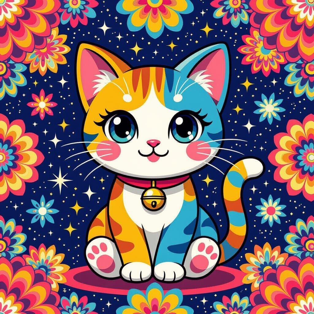 Cosmic Cat Immersion: Vibrant Healing Art