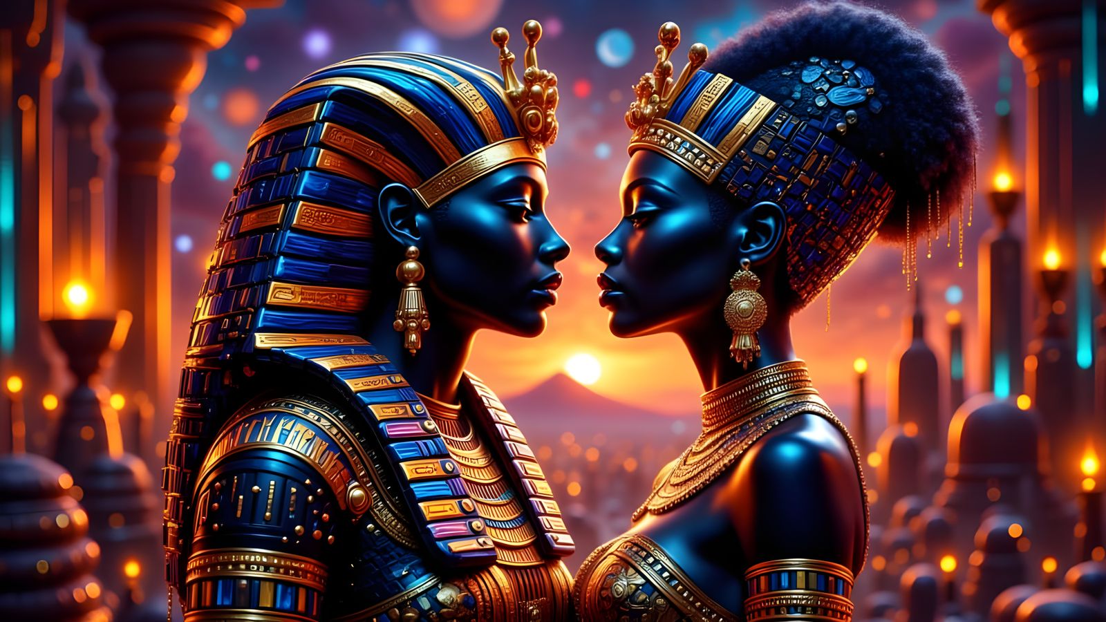 King Tutankhamun and Queen in Egyptian Tomb