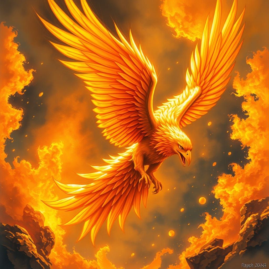 Majestic Phoenix in Blazing Inferno, Radiating Intense Heat....
