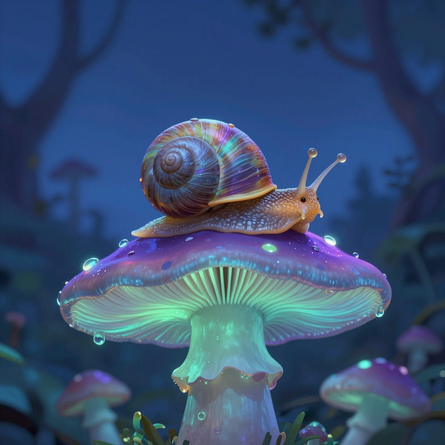 Whimsical Snail on Glowing Mushroom