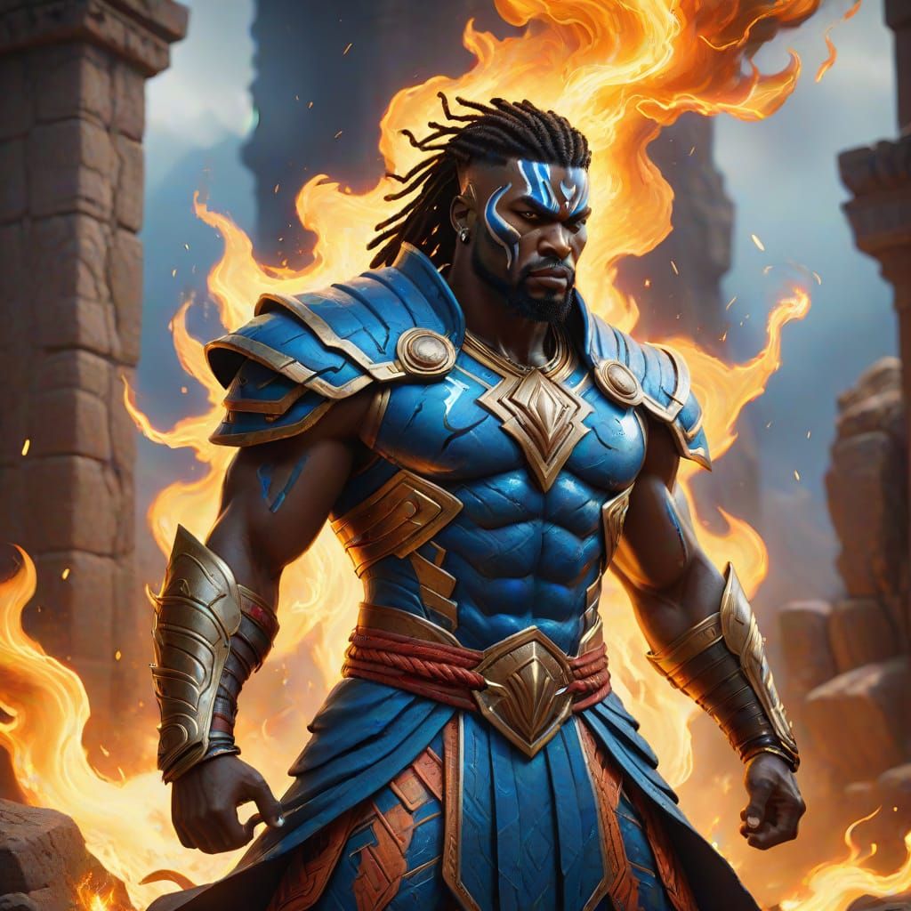 Divine Masculine God of Thunder in Vibrant Fantasy Landscape