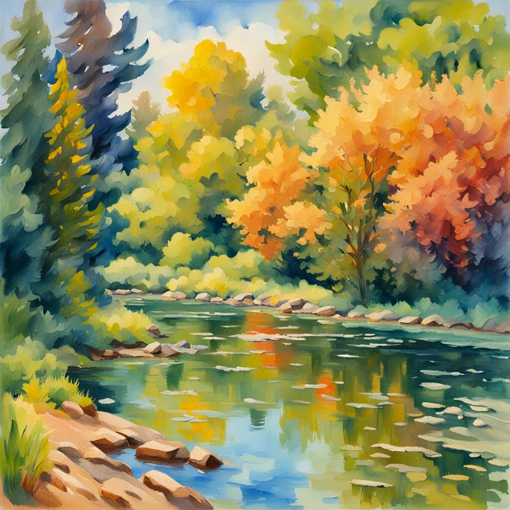 Impressionist Landscape in Gouache Style