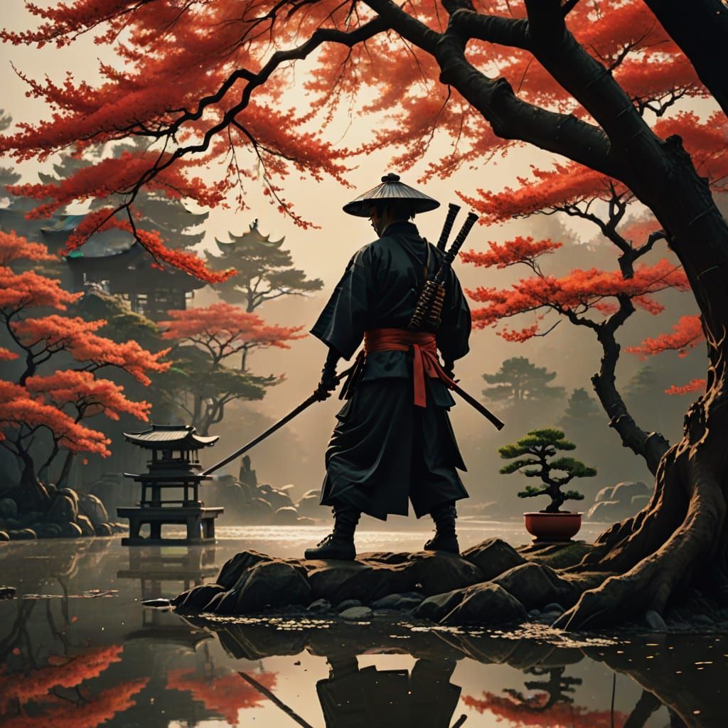 Ronin with Odachi Sword in Japanese Ink Painting