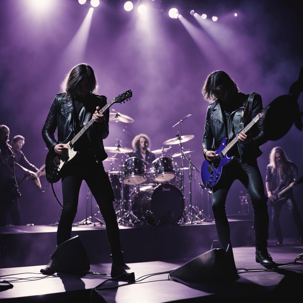 Rock Band Performs Under Blazing Spotlight in Dark, Moody At...