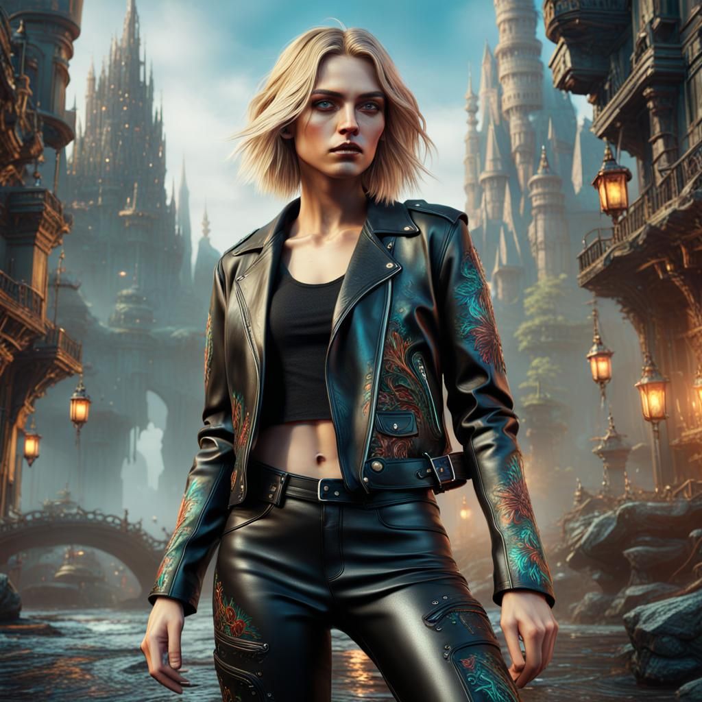 Teenager in Leather Jacket: Detailed Fantasy Art