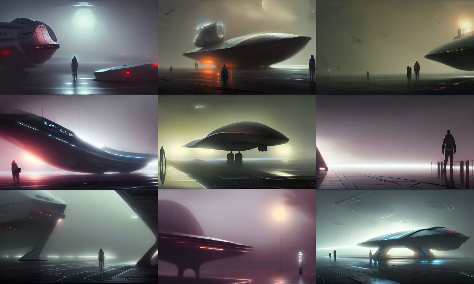 Sinister Spaceship in Fog: Film Noir Style
