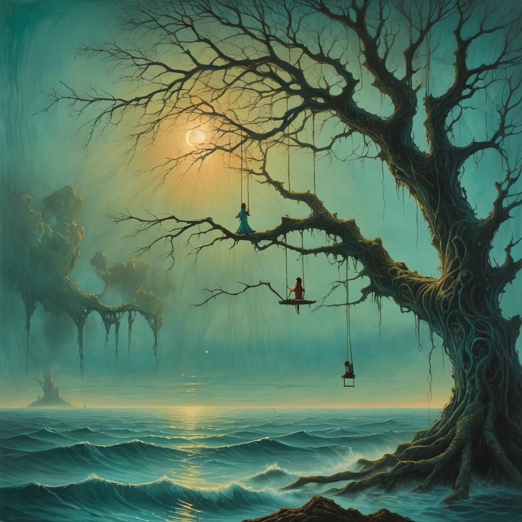 Ocean Tree Swing: Surreal Concept Art