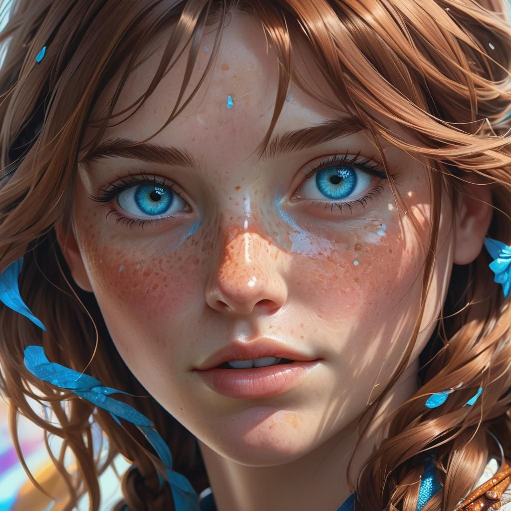 Realistic Portrait of Freckled Woman in Digital Art