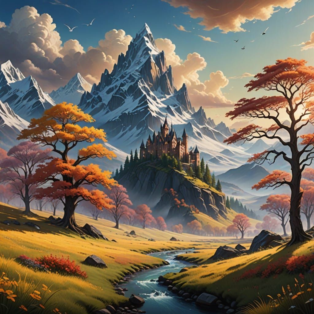 Ethereal Winter Landscape in Vibrant Fantasy Style