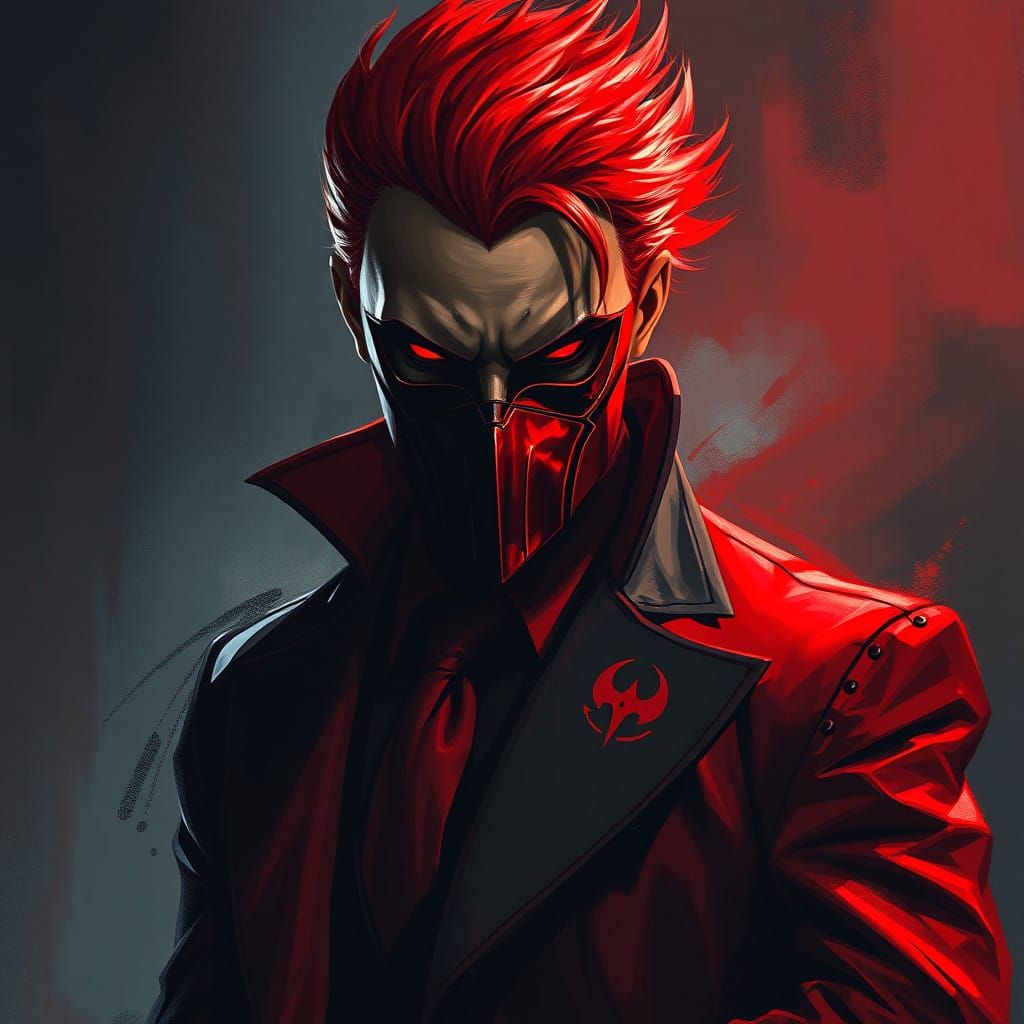 Moody Man in Red and Black Suit with Mask