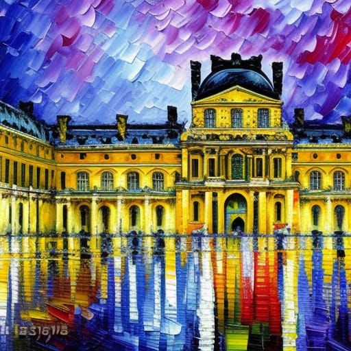 Rainy Louvre: Neo-Impressionist Oil Painting