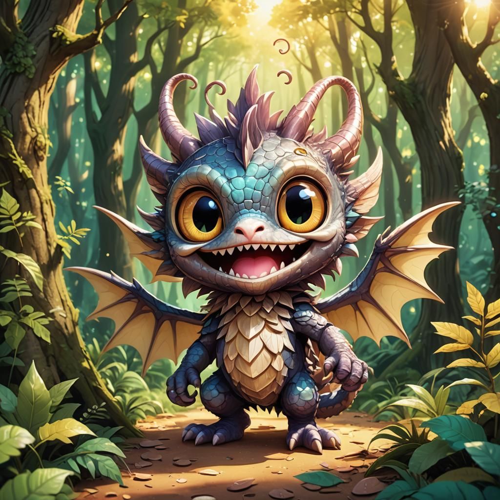 Cute Chibi Jabberwock in Whimsical Forest