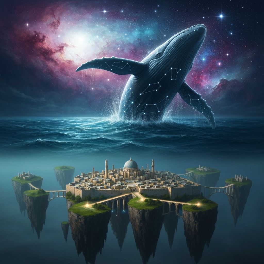 Cosmic Whale Breaches Above Ancient City in Epic Oil Paintin...
