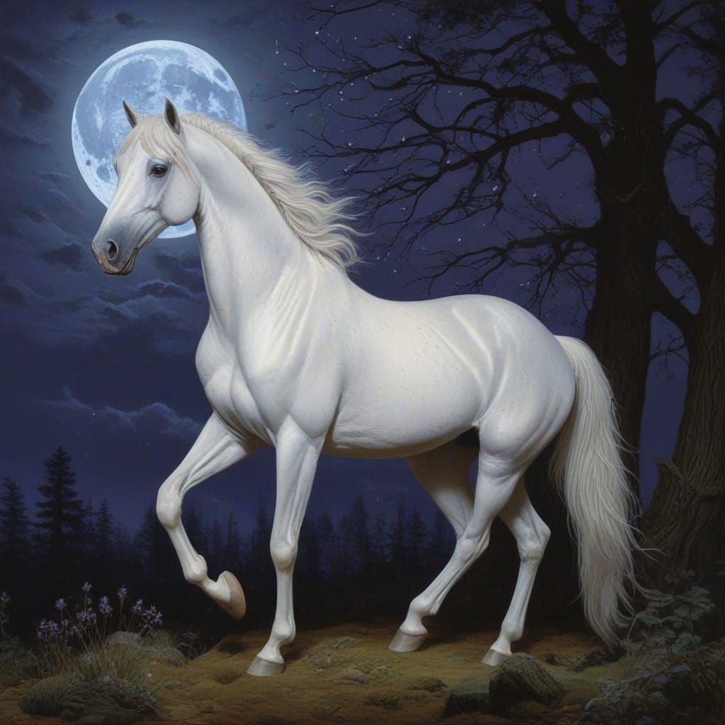 Ethereal Magnificence: A Mystical Lavender Horse Under Silve...