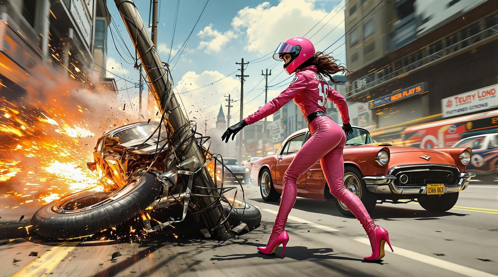 High-Octane Street Racing Scene with Daring Female Driver